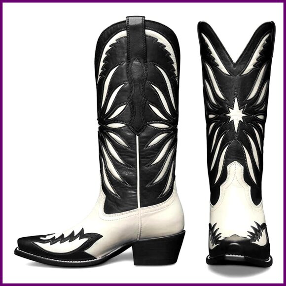 Women's Size 8 Leather Western Boots Mid Calf Square Toe Pull On